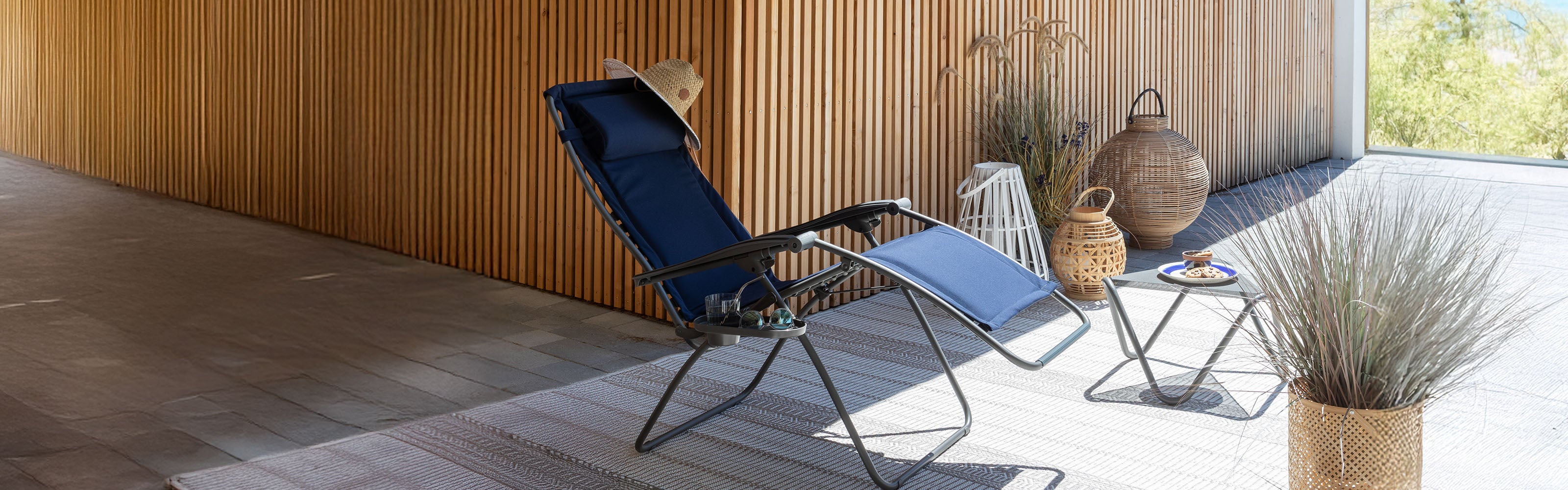 Blue zero-gravity chair sunbrella