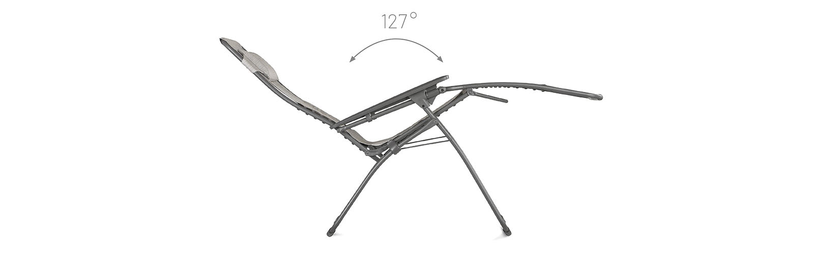 Foldable zero gravity chair with a 127-degree angle