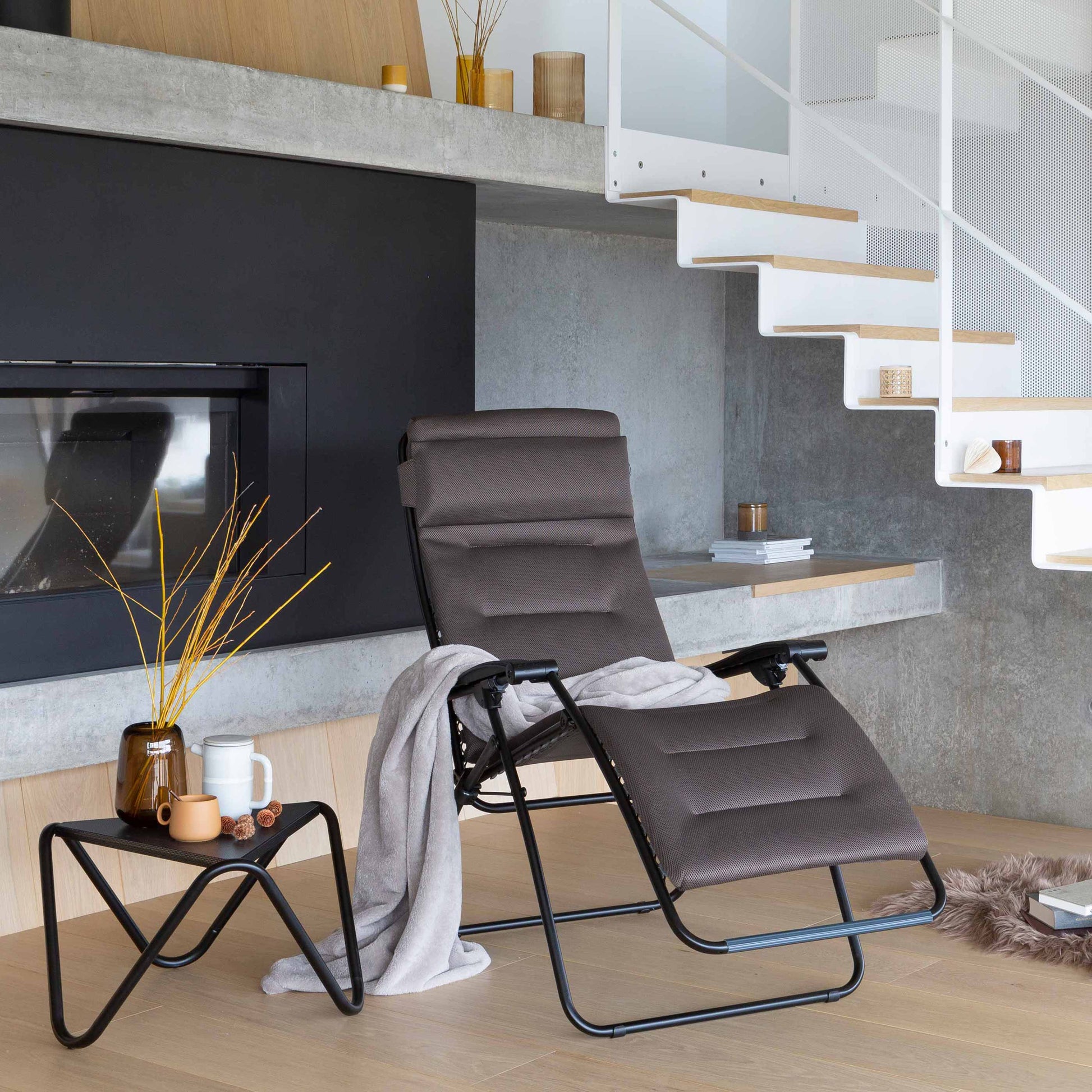 reclining chair rsxa clip air comfort taupe tubing black | LAFUMA MOBILIER
